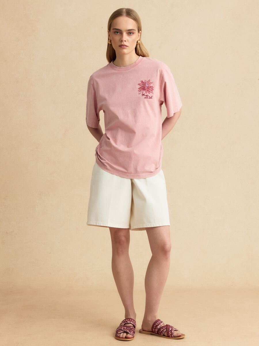 Pink pure cotton T-shirt with embroidery_2