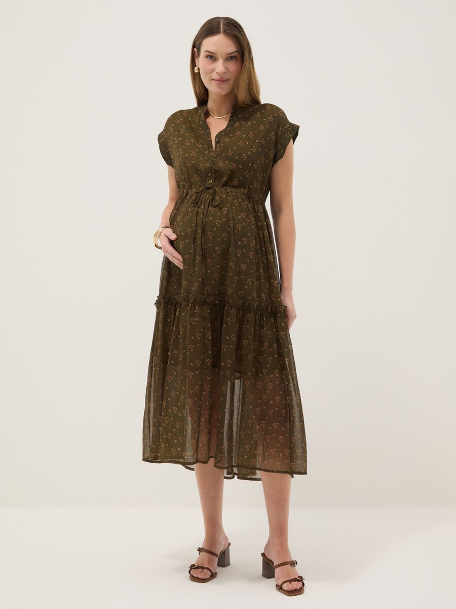 Sleeveless Green Floral Maternity Dress_0