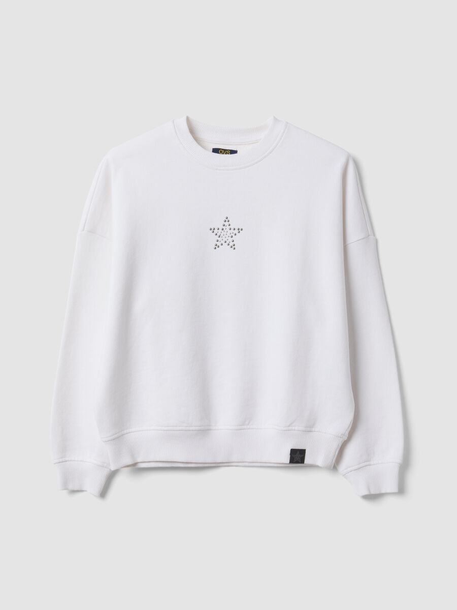 White oversized pure cotton sweatshirt with stars for girls_0