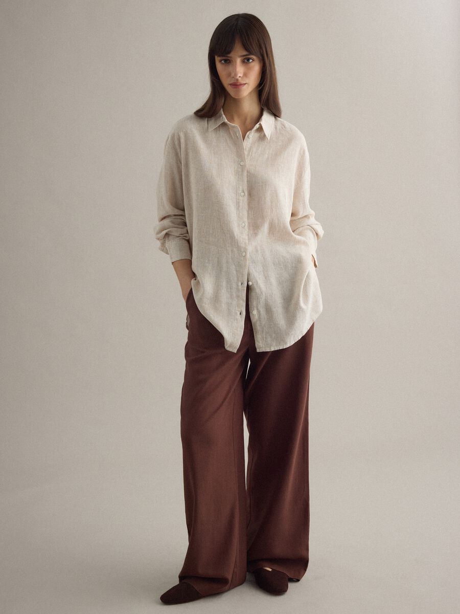 Multicoloured striped linen blend shirt with regular fit_2