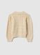 Girls' beige pure cotton regular fit cardigan with perforated design_1