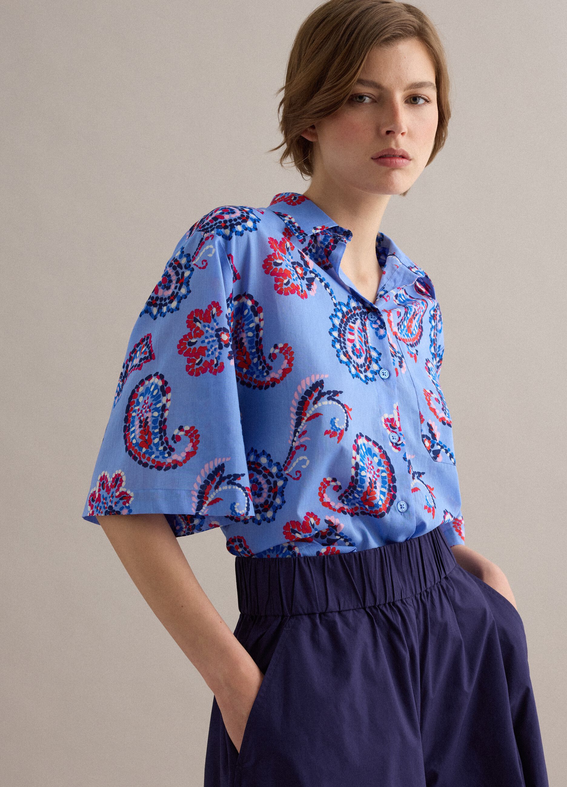 Pure cotton multicolour over-fit patterned shirt