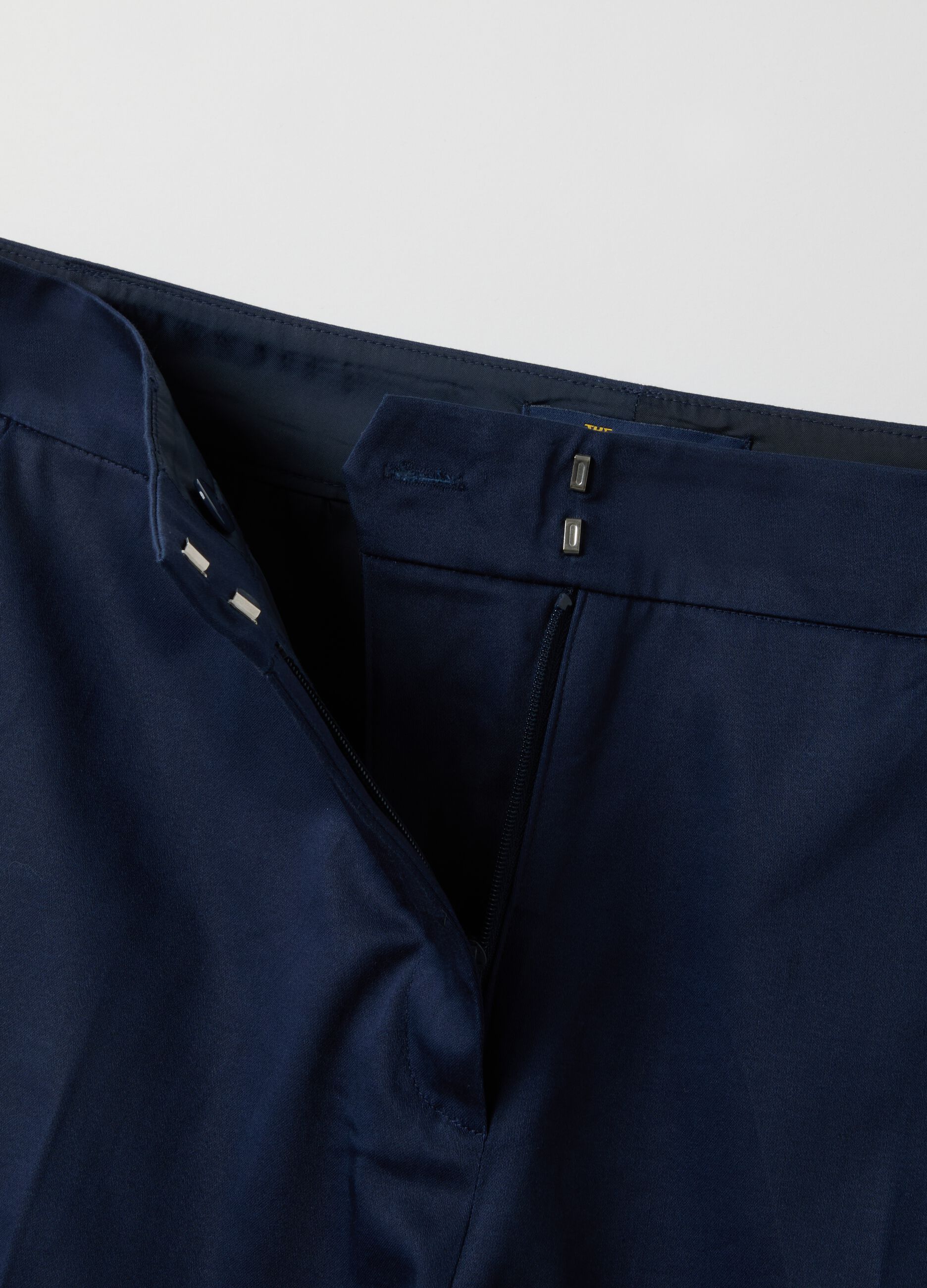 Blue Stretch Cotton Satin Trousers Regular Fit