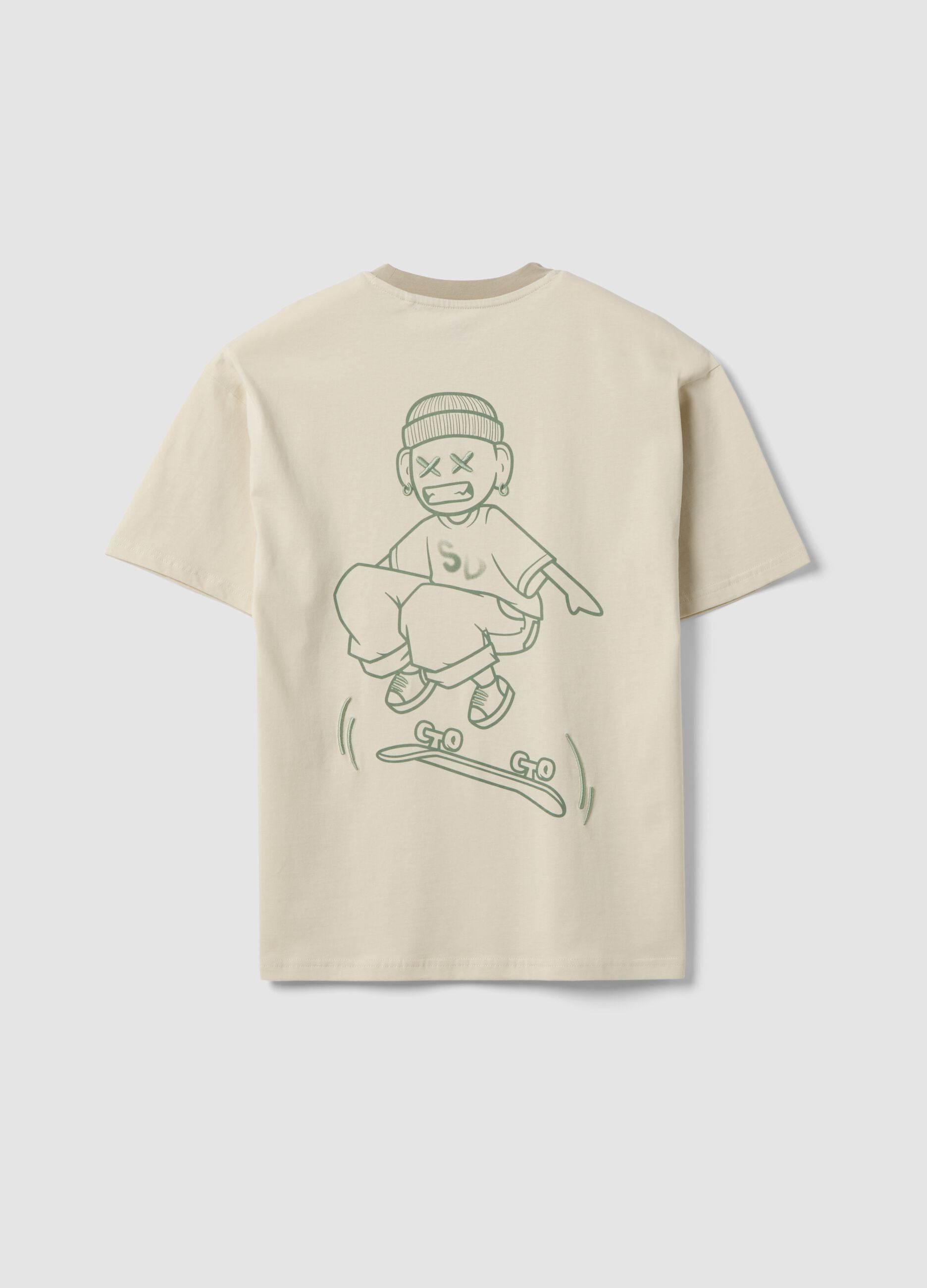 Beige pure cotton boys&rsquo; relaxed-fit T-shirt with slogan