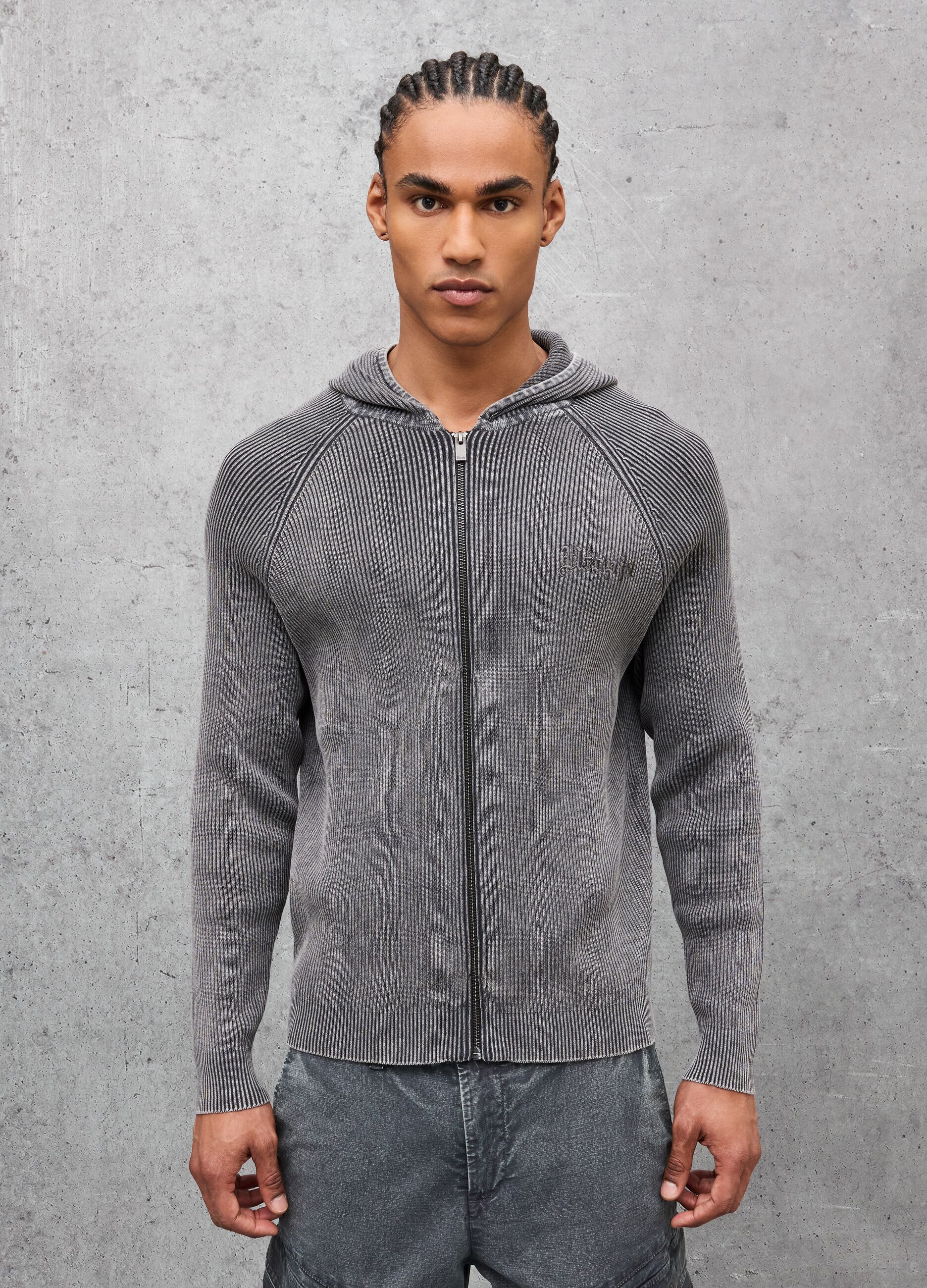 Knit Ribbed Hoodie Washed Grey