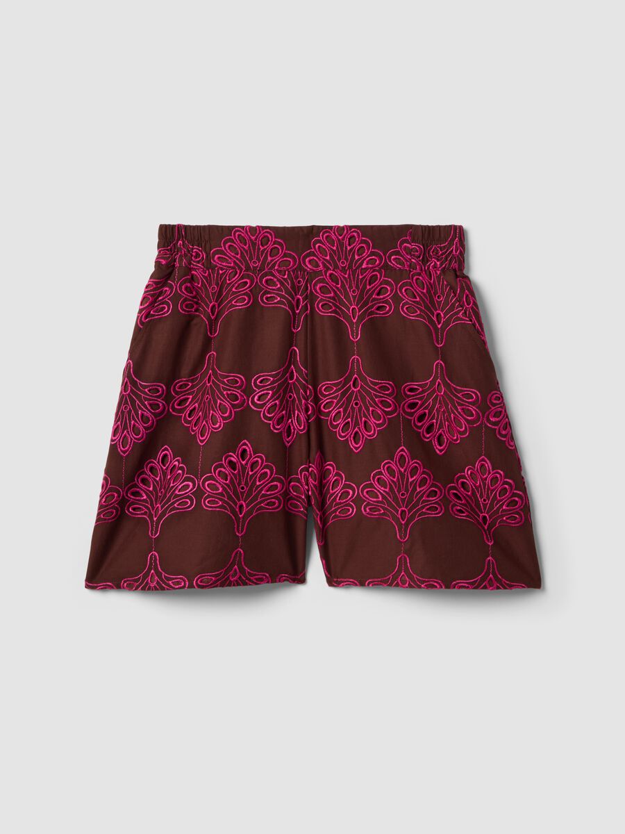 Multicolour pure cotton shorts with openwork embroidery, regular fit_4