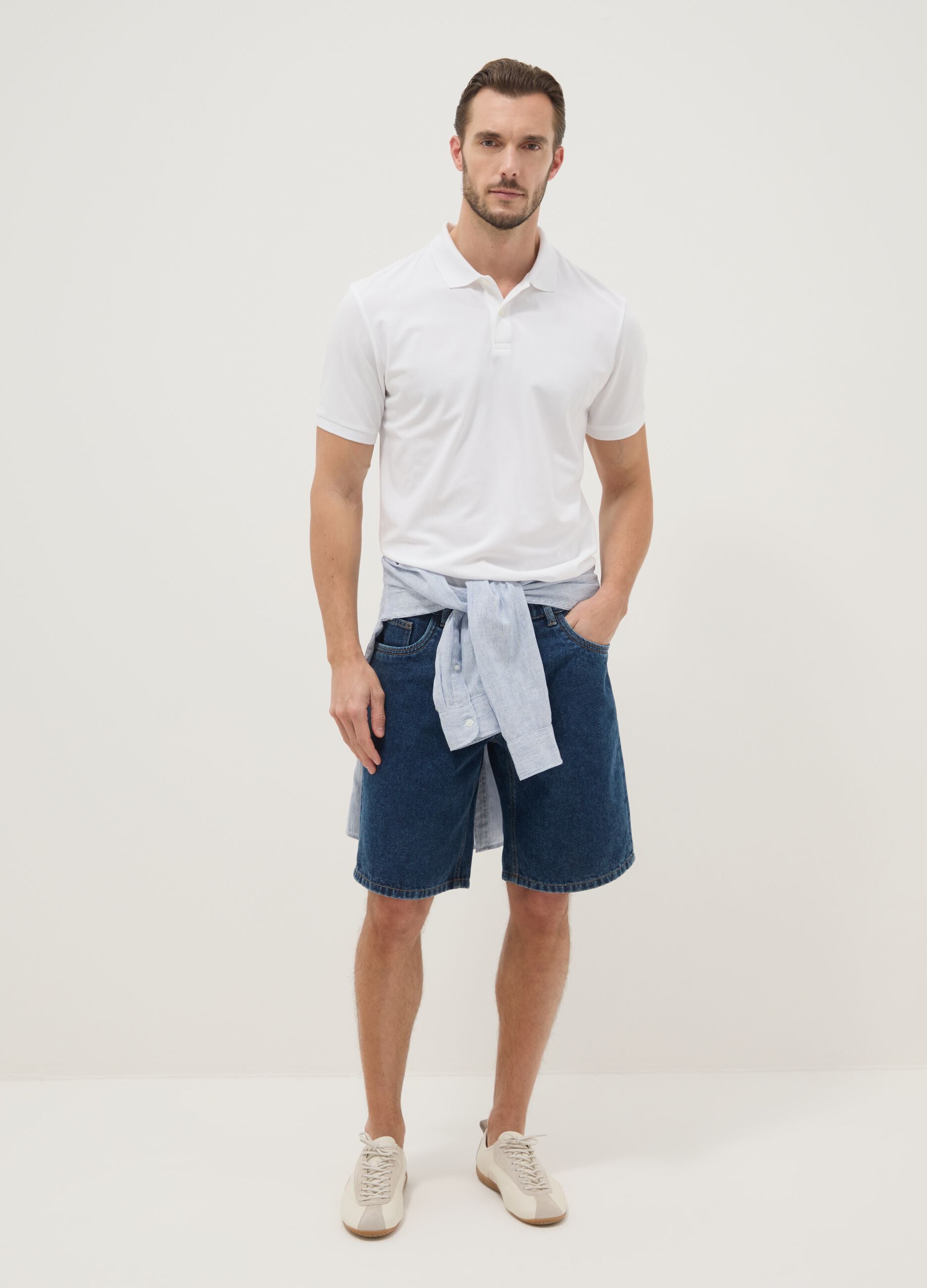 White stretch cotton-blend polo regular fit