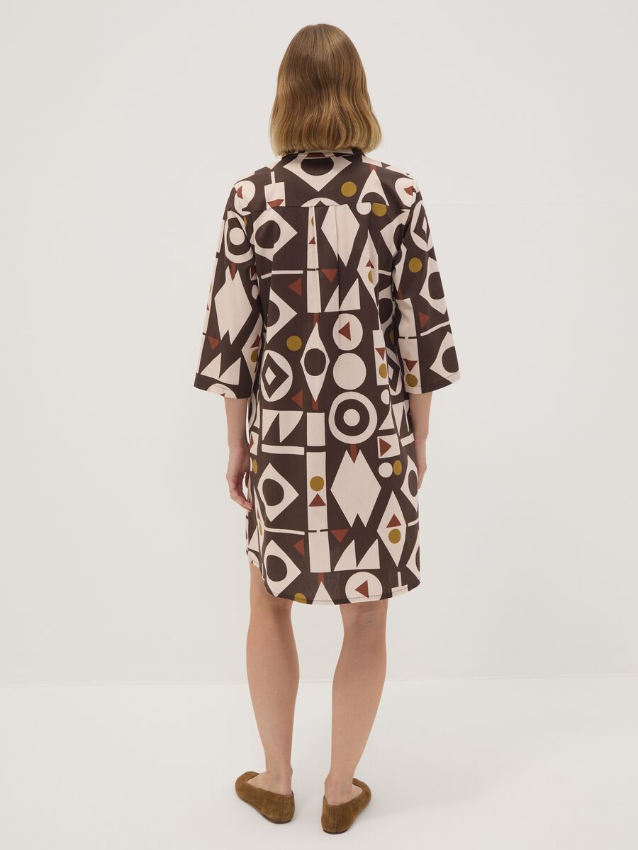 Brown stretch-cotton dress with geometric pattern, regular fit_3