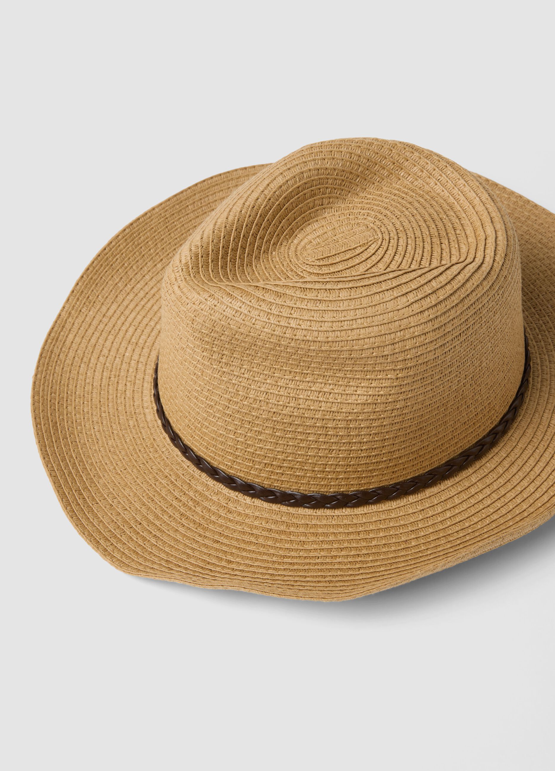 Beige fedora hat in pure paper fabric, unlined