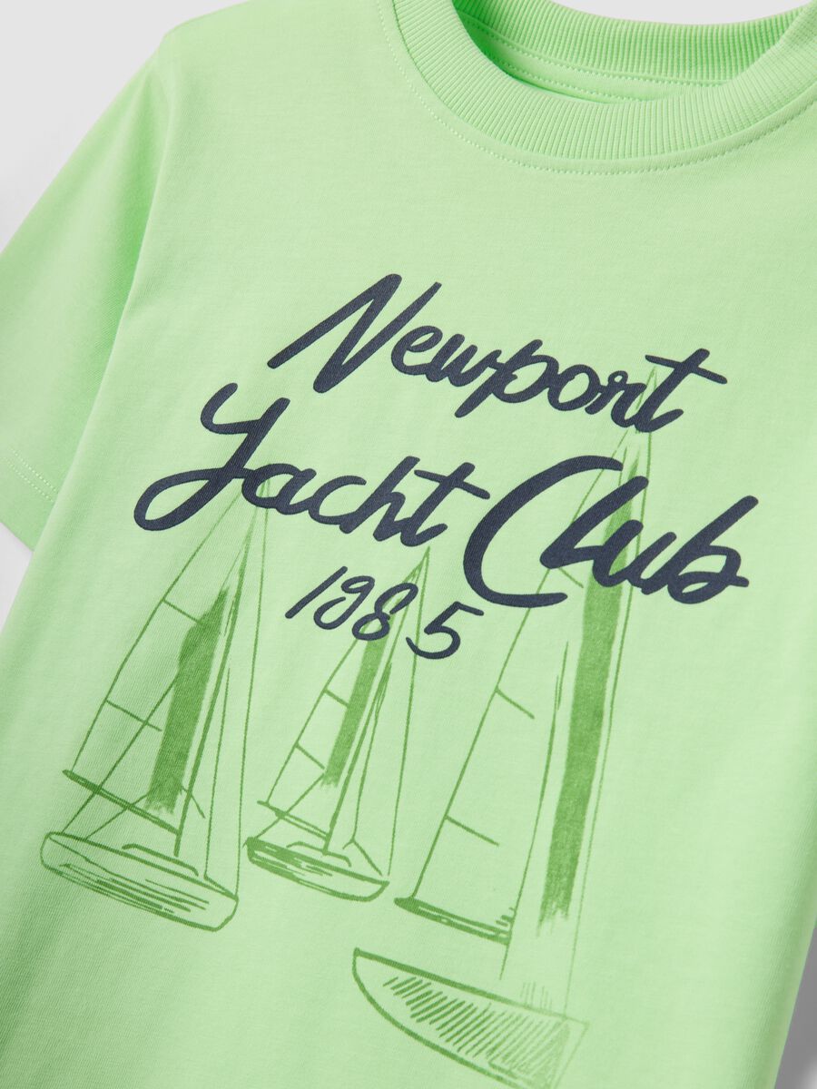 Green pure cotton boys&rsquo; T-shirt with sailing prints_2