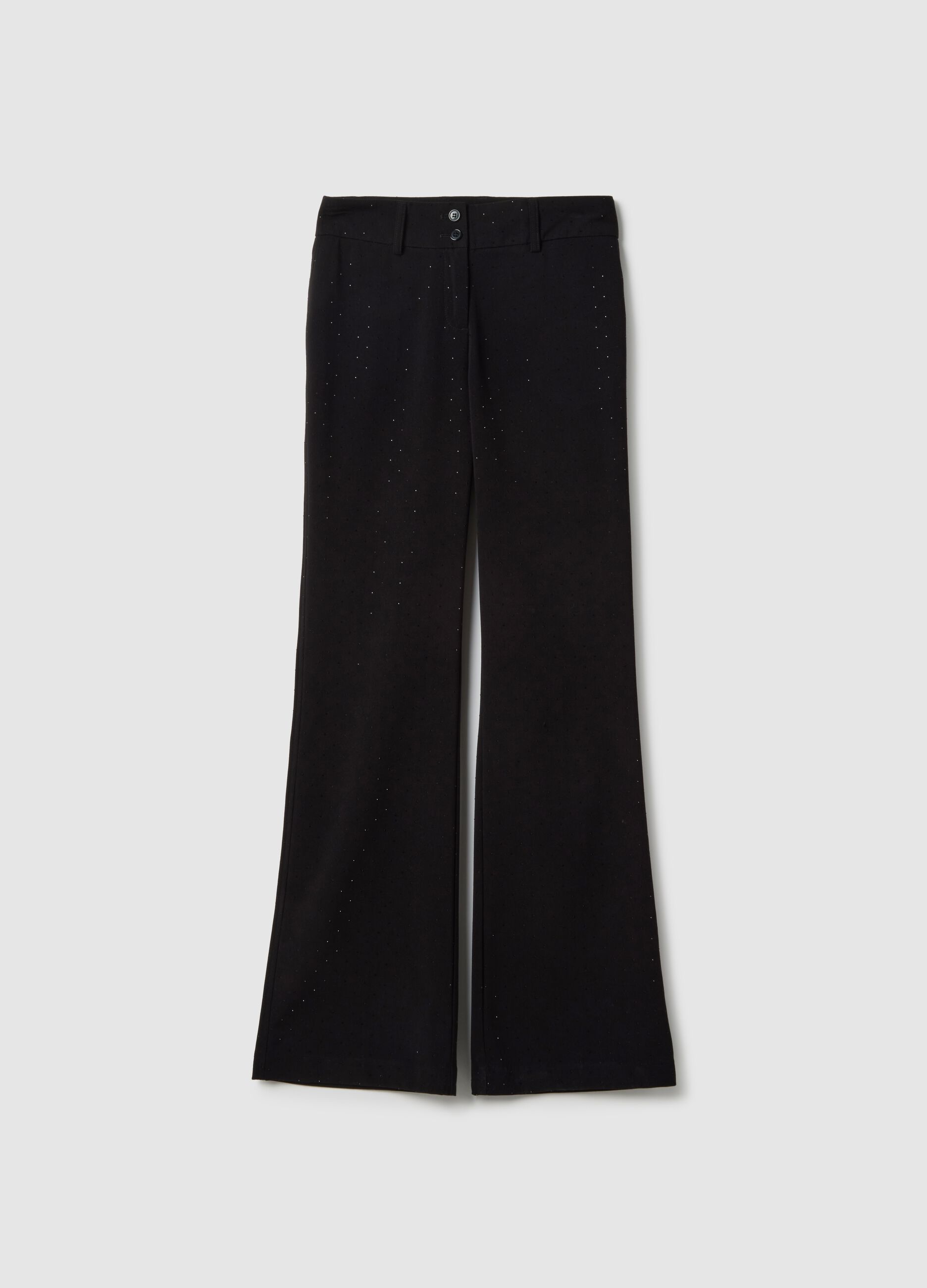 Black polka dot flare trousers