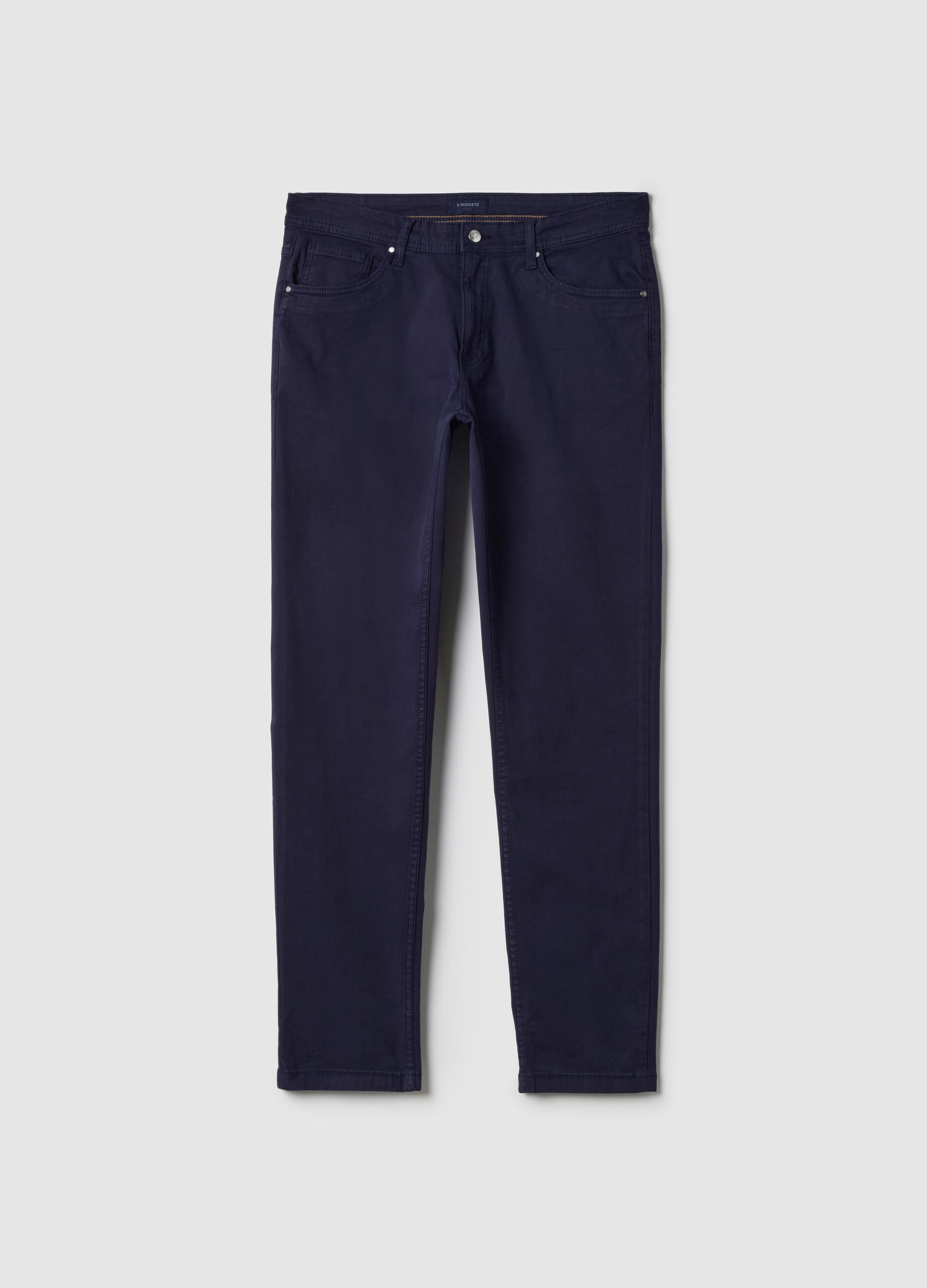 Slim Fit Elasticated Cotton Blue Trousers