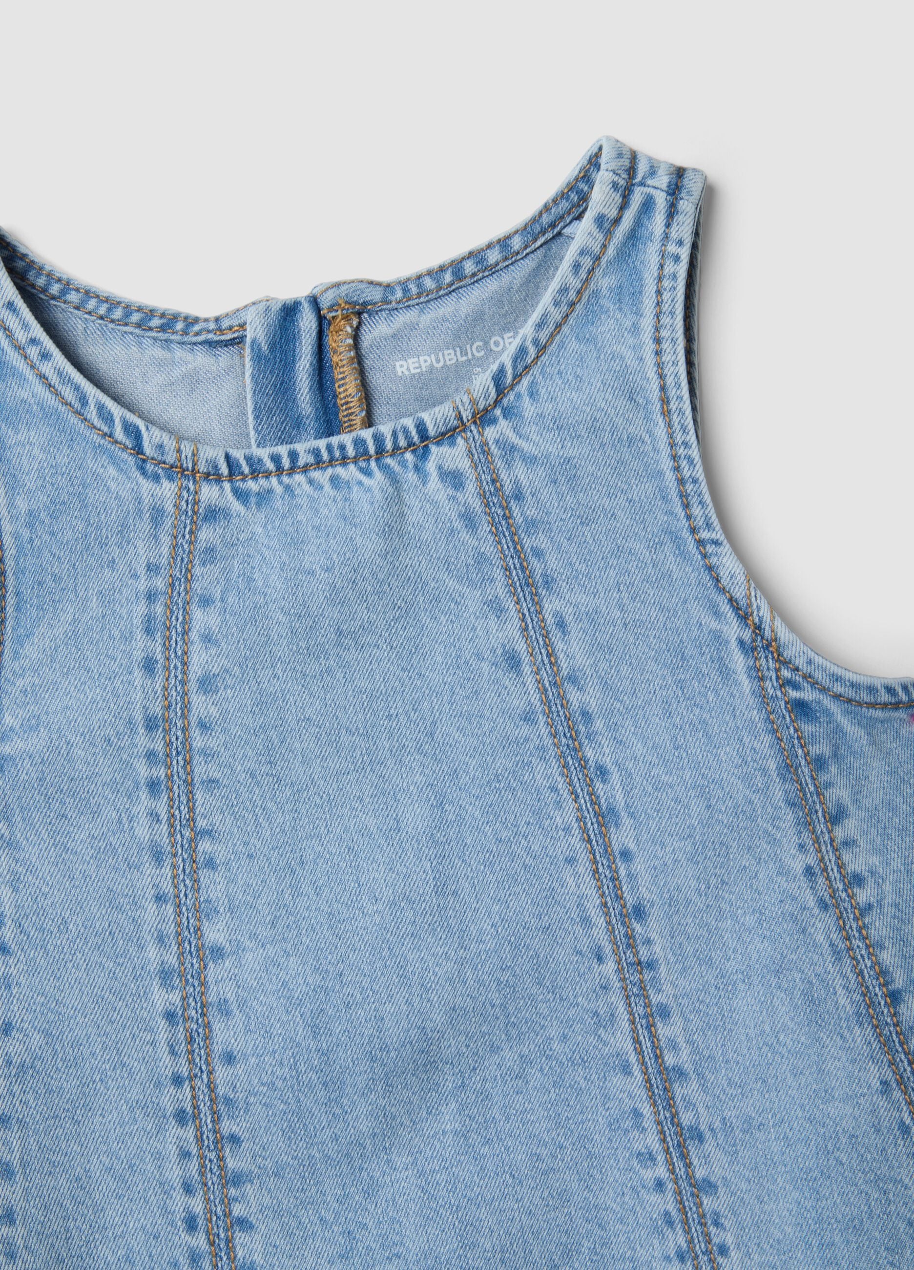 Girls&rsquo; light blue denim sleeveless dress in cotton blend, oversized fit