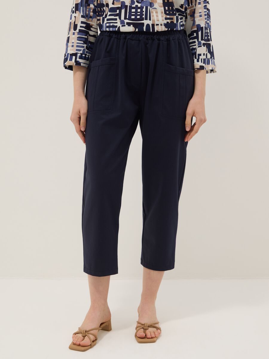 Blue stretch cotton trousers with elasticated waistband, regular fit_1