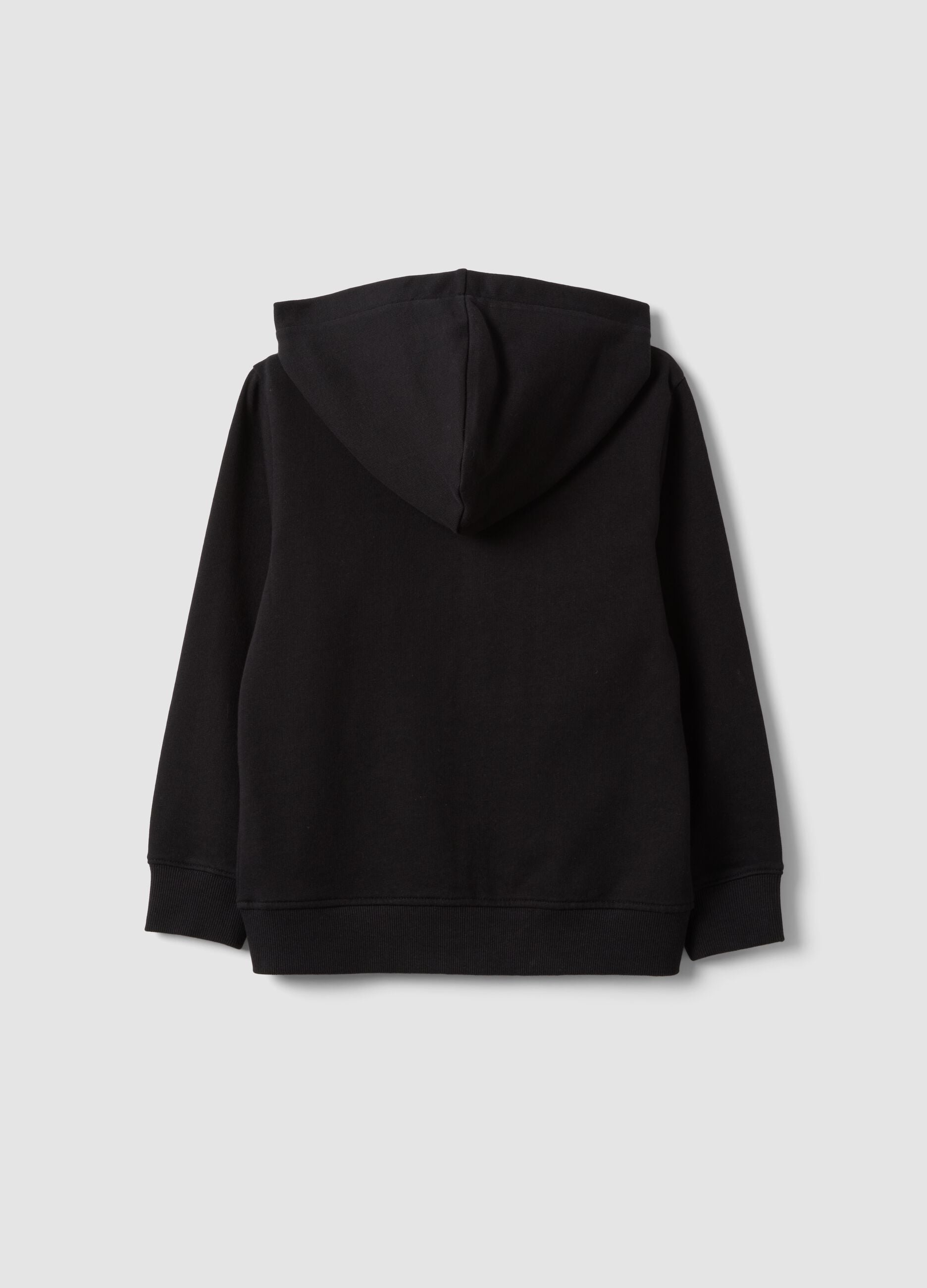 Black hooded sweatshirt in pure organic cotton for boys, regular fit