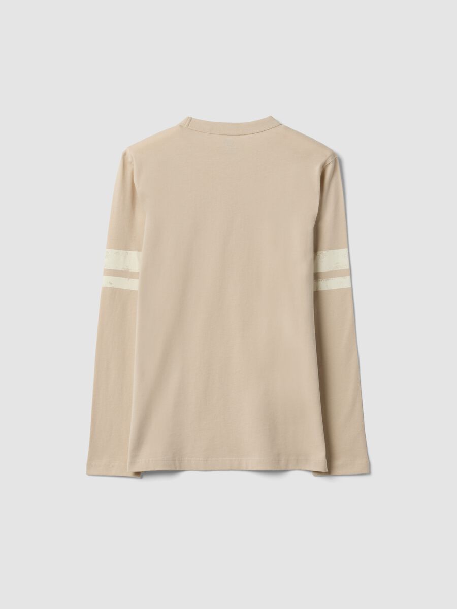 Beige pure organic cotton T-shirt with college print for boys_1