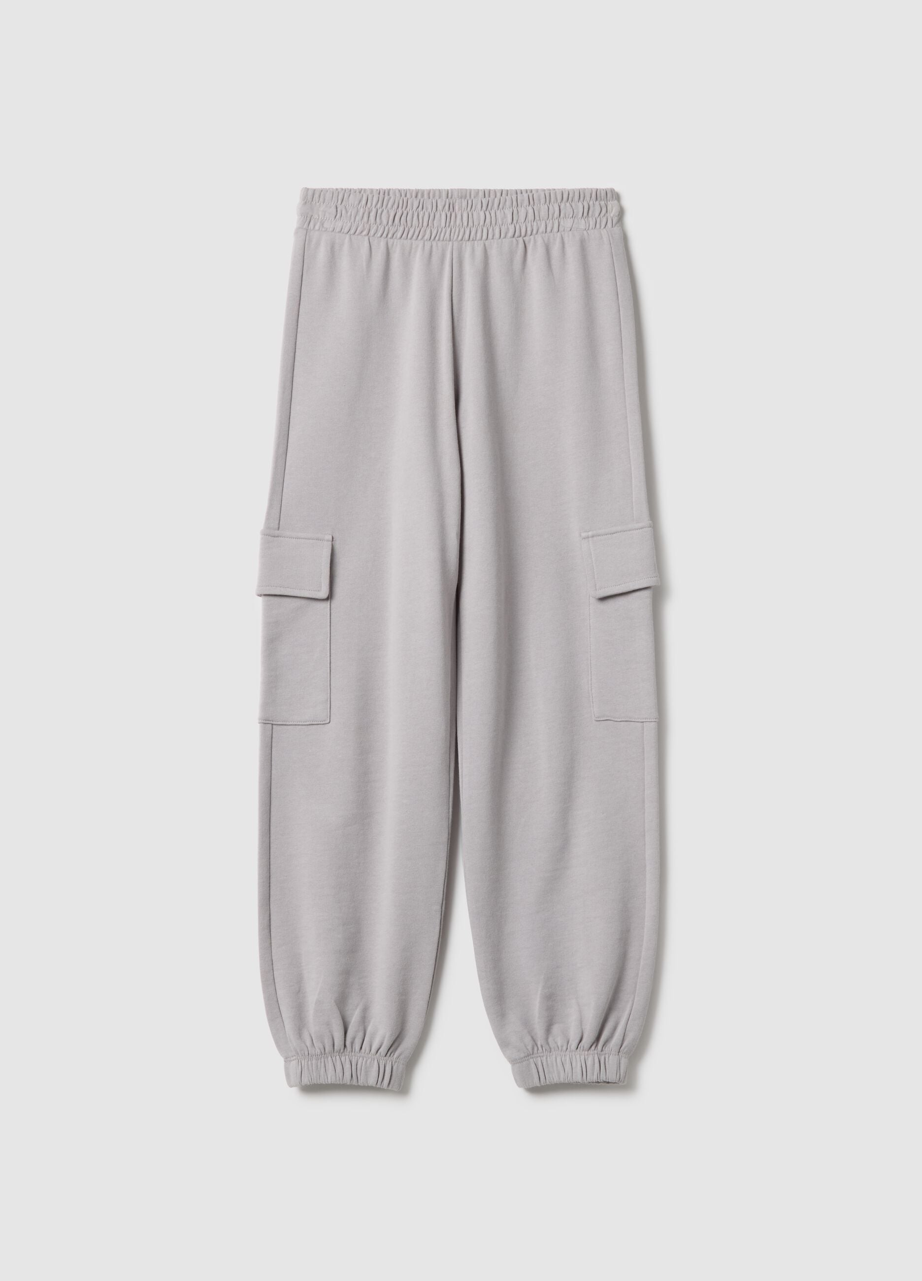 Girls' regular fit grey pure cotton jogger trousers