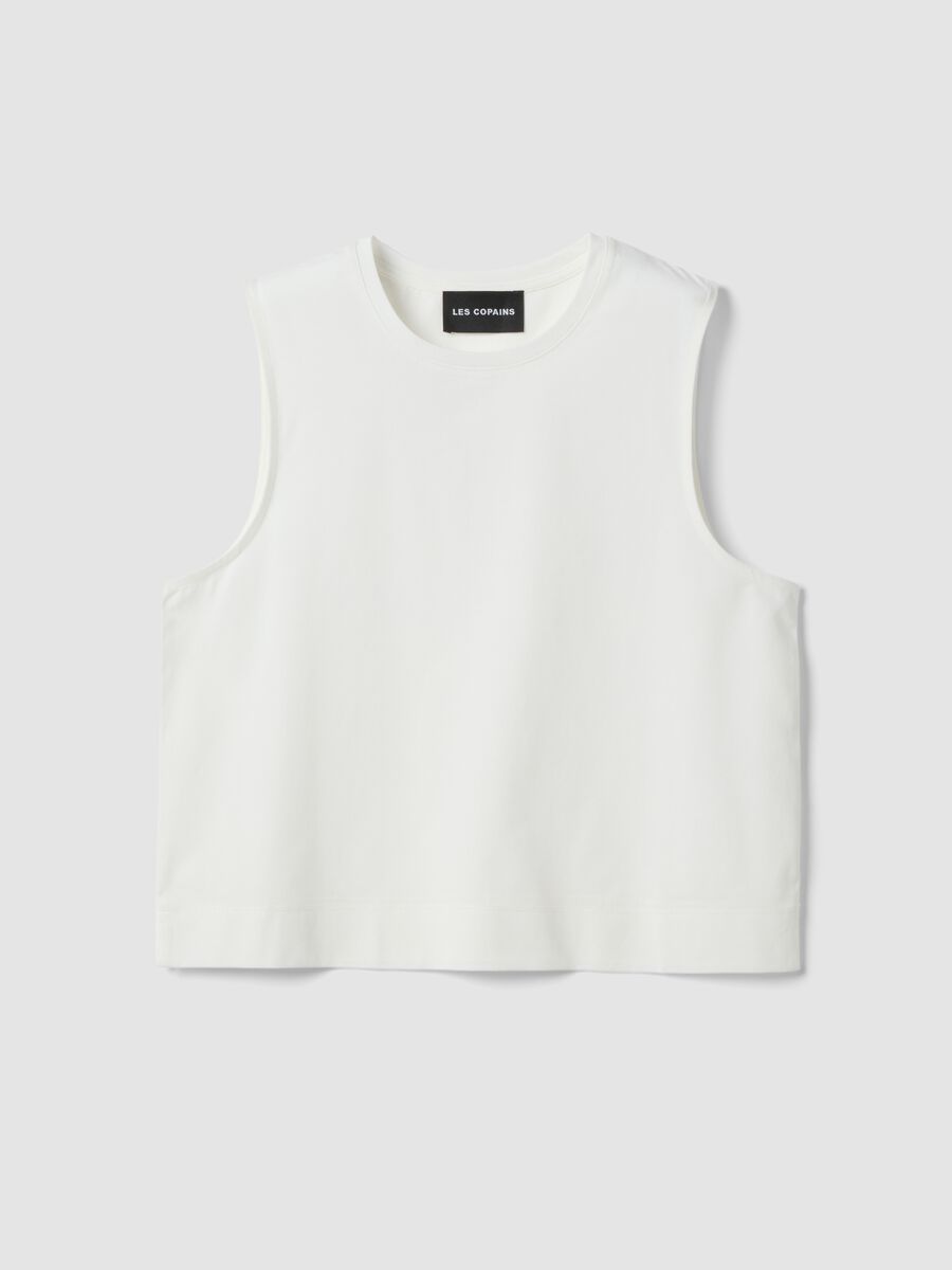 Tank top bianco in misto cotone regular fit_4