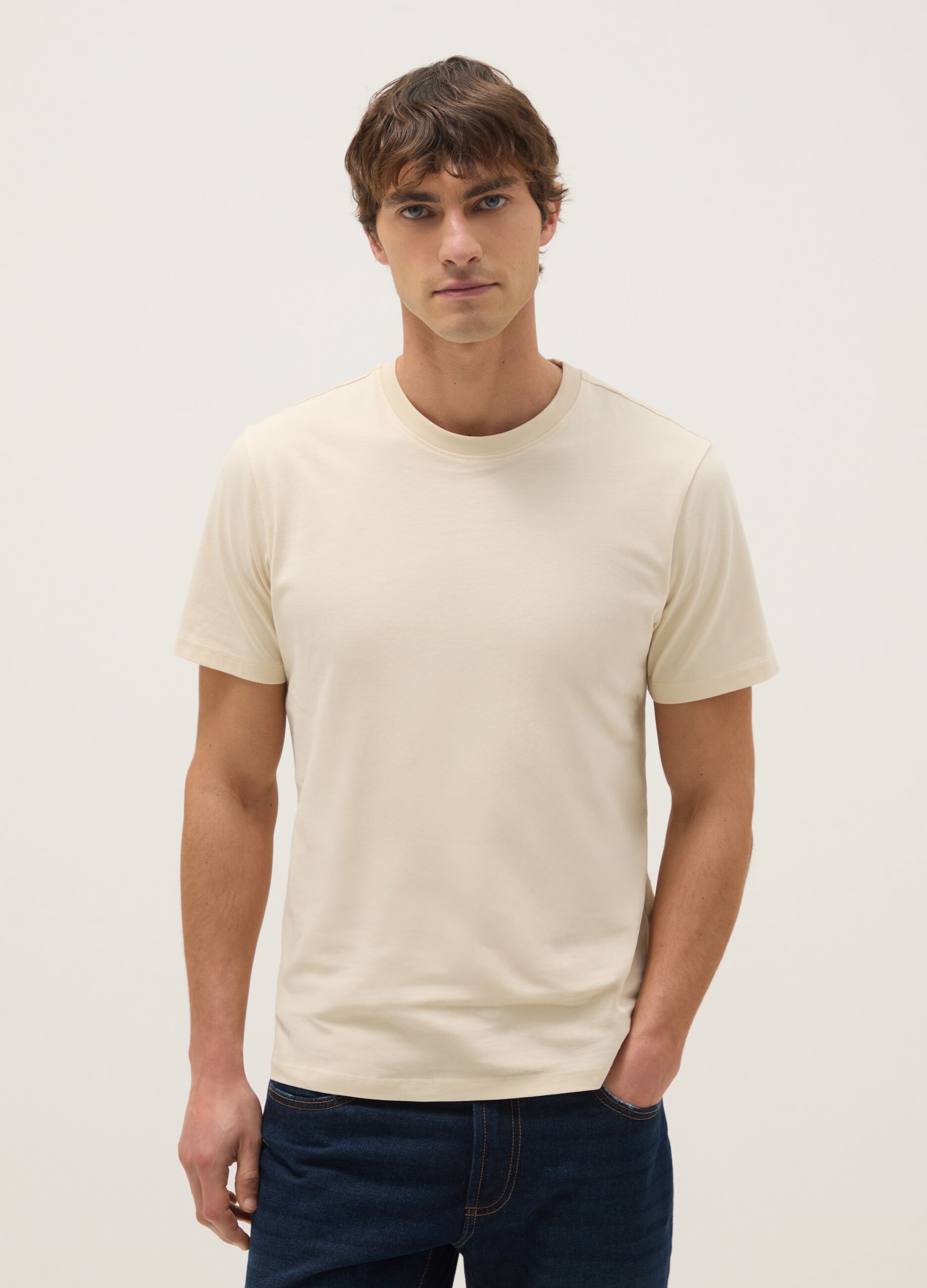 Beige pure cotton T-shirt regular fit