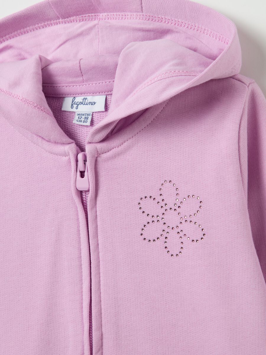 Full-zip sweatshirt in French terry with hood and diamant&eacute;s_2