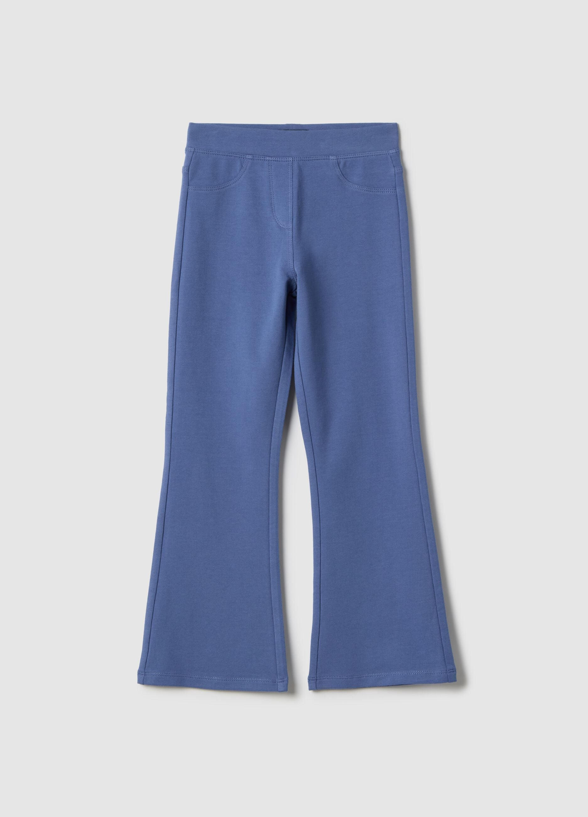 Girls' Blue Flare Fit Cotton Stretch Treggings