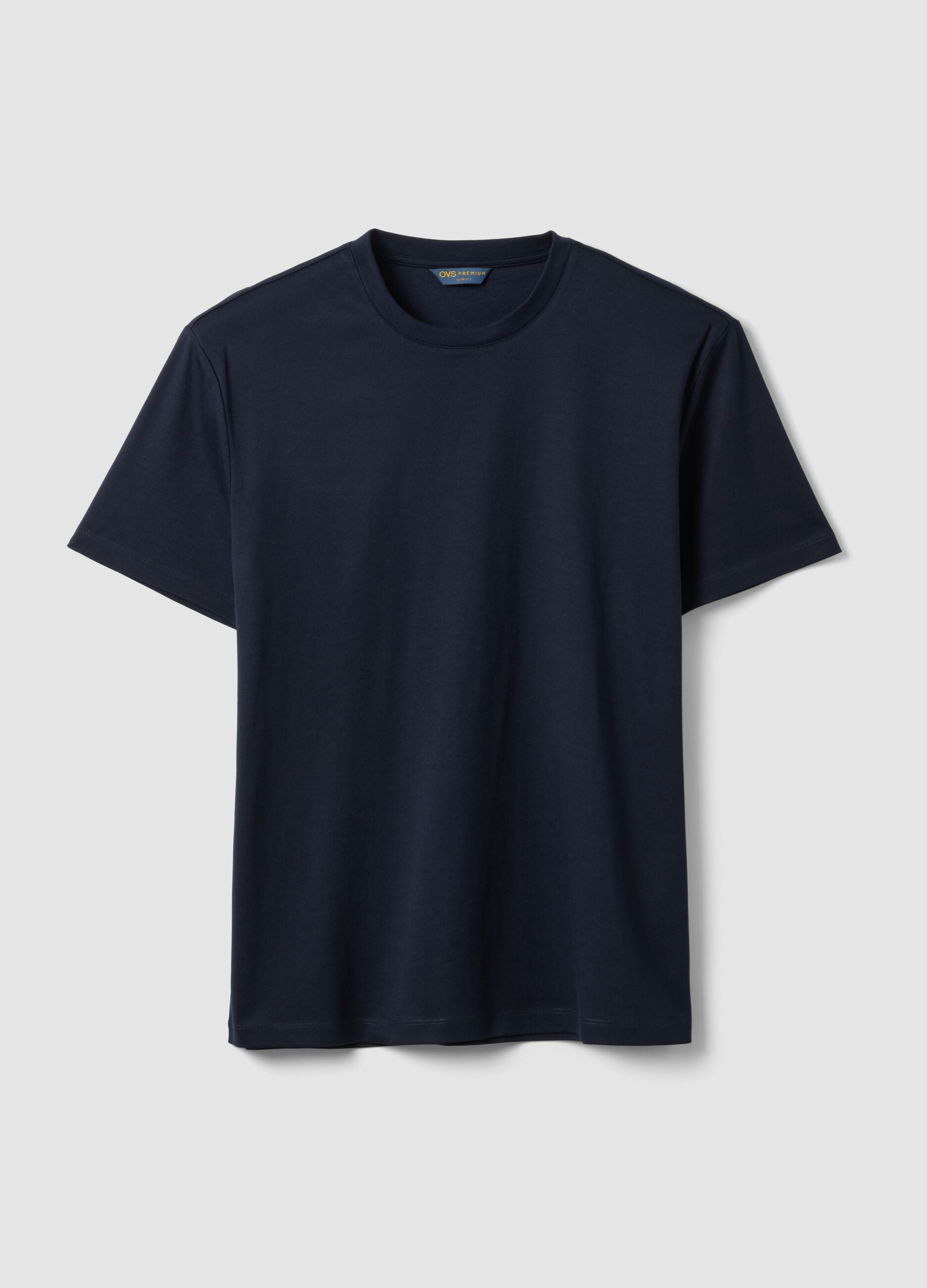 Blue slim-fit mercerised pure cotton T-shirt