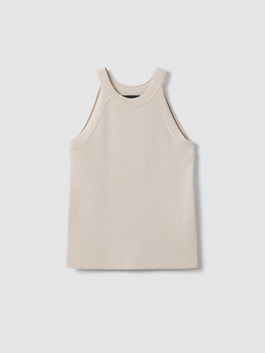 Fitted tank top in beige viscose blend_4