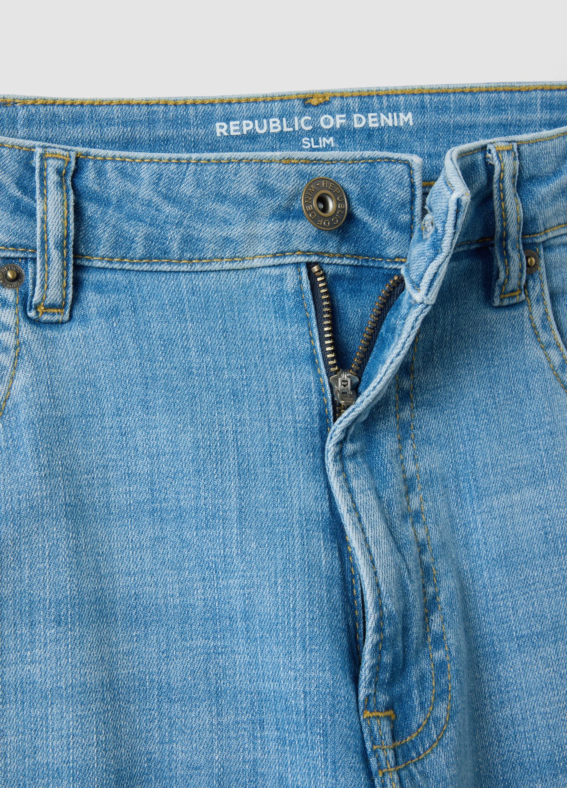 Light blue slim fit stretch cotton denim jeans