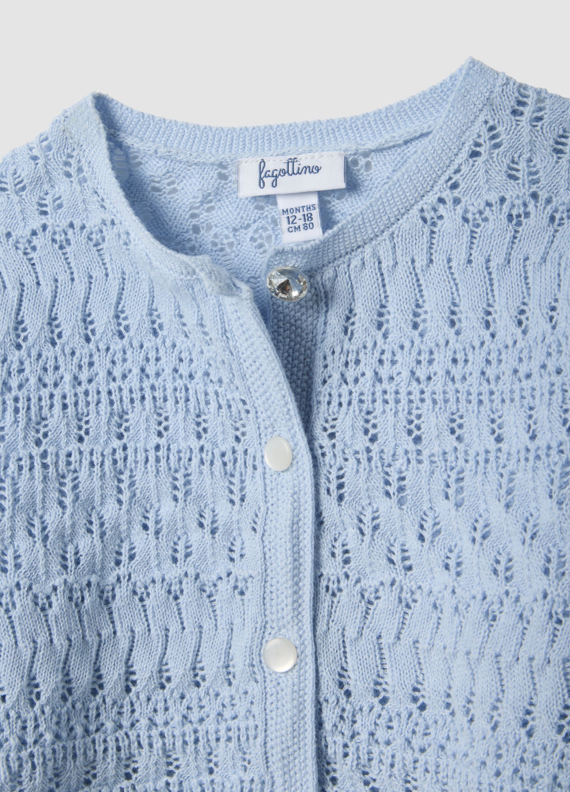 Blue fitted pure cotton knitted cardigan for baby girl