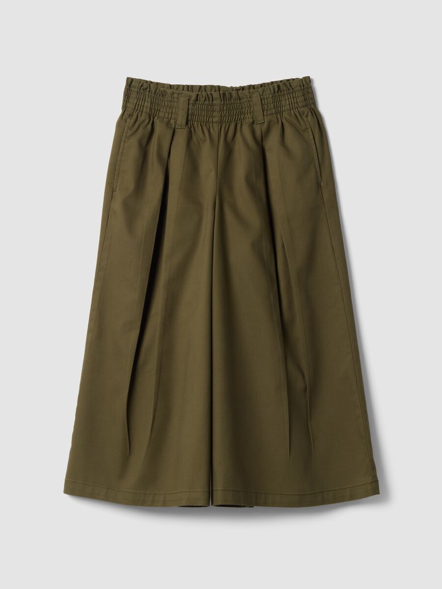 Green wide-leg jogger trousers in cotton and lyocell blend for girls_0