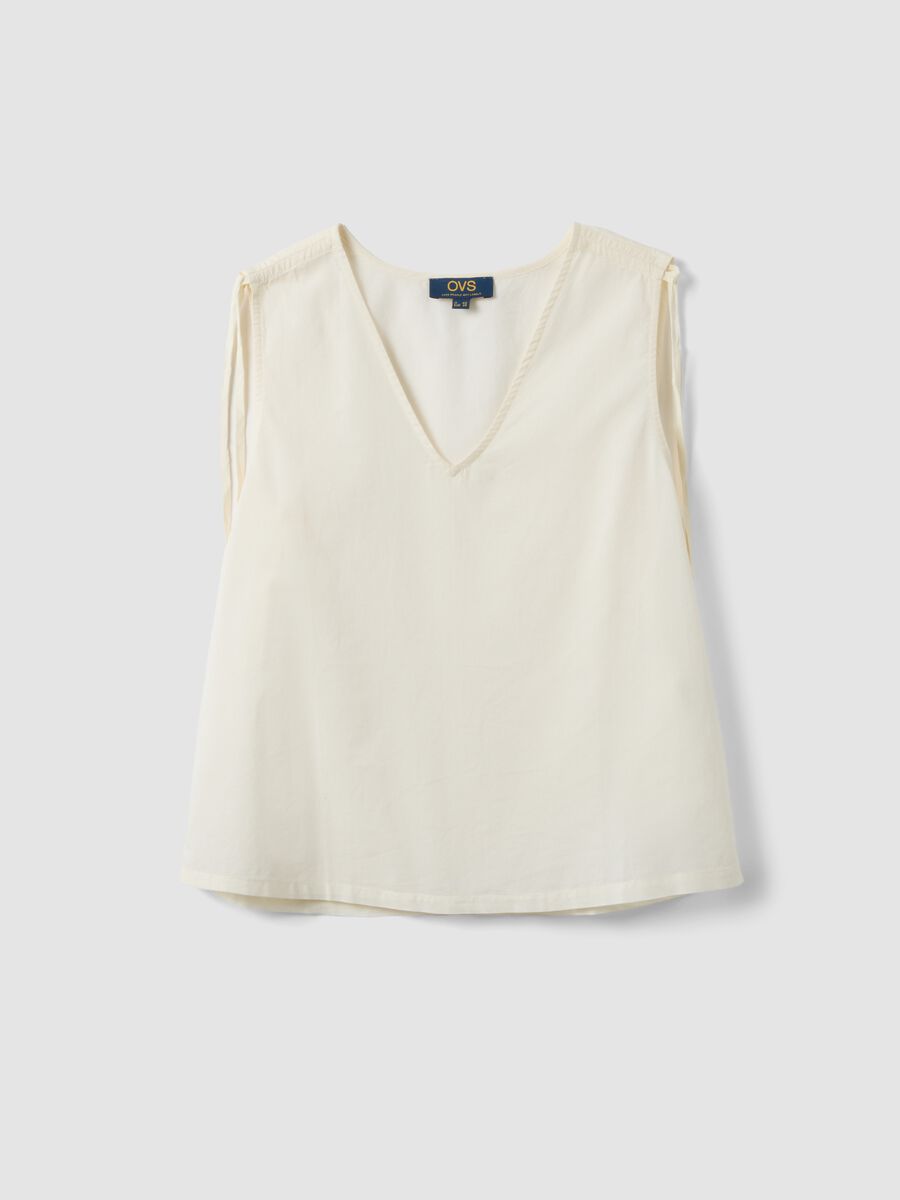 White pure cotton V-neck blouse, regular fit_4