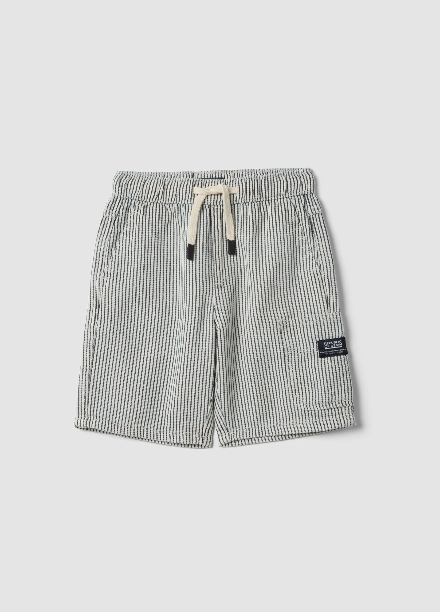 Boys&rsquo; regular-fit pure cotton multicolour striped cargo shorts