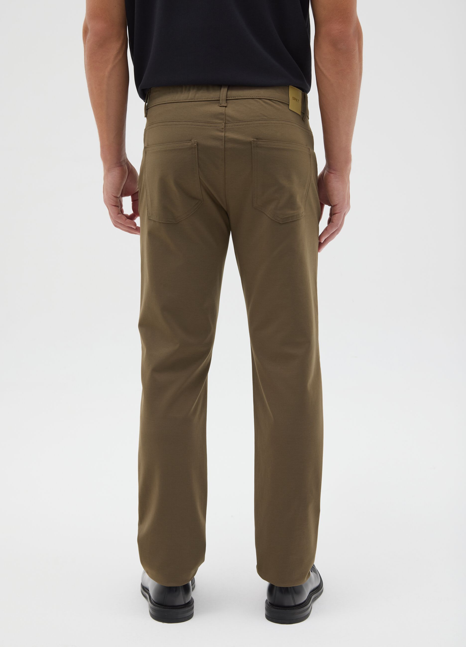 Brown cotton blend slim fit trousers