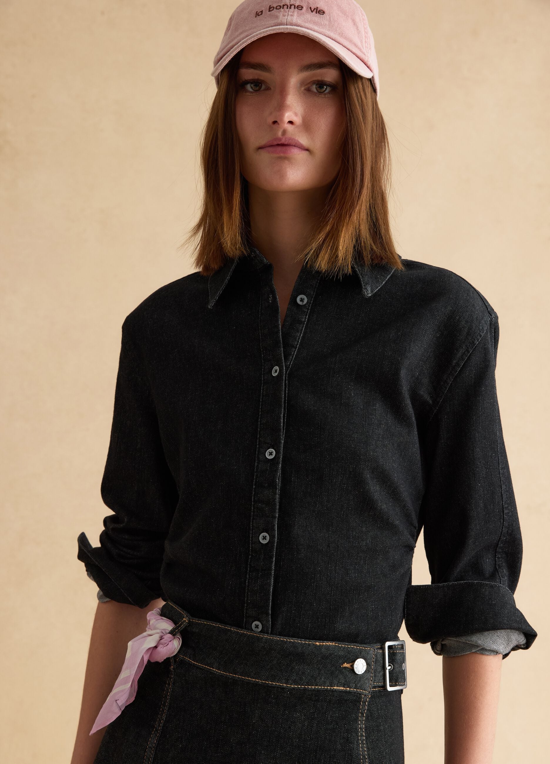 Black Stretch Cotton Long Sleeve Slim Fit Shirt