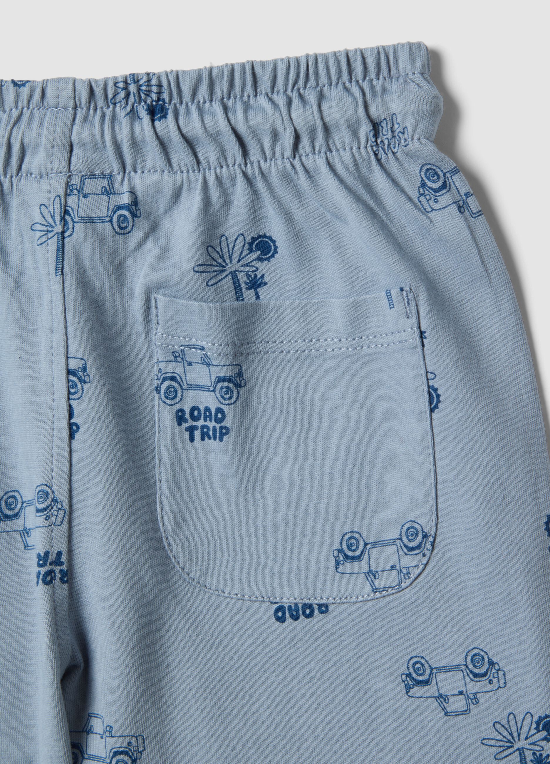 Blue pure cotton children's regular fit shorts with prints