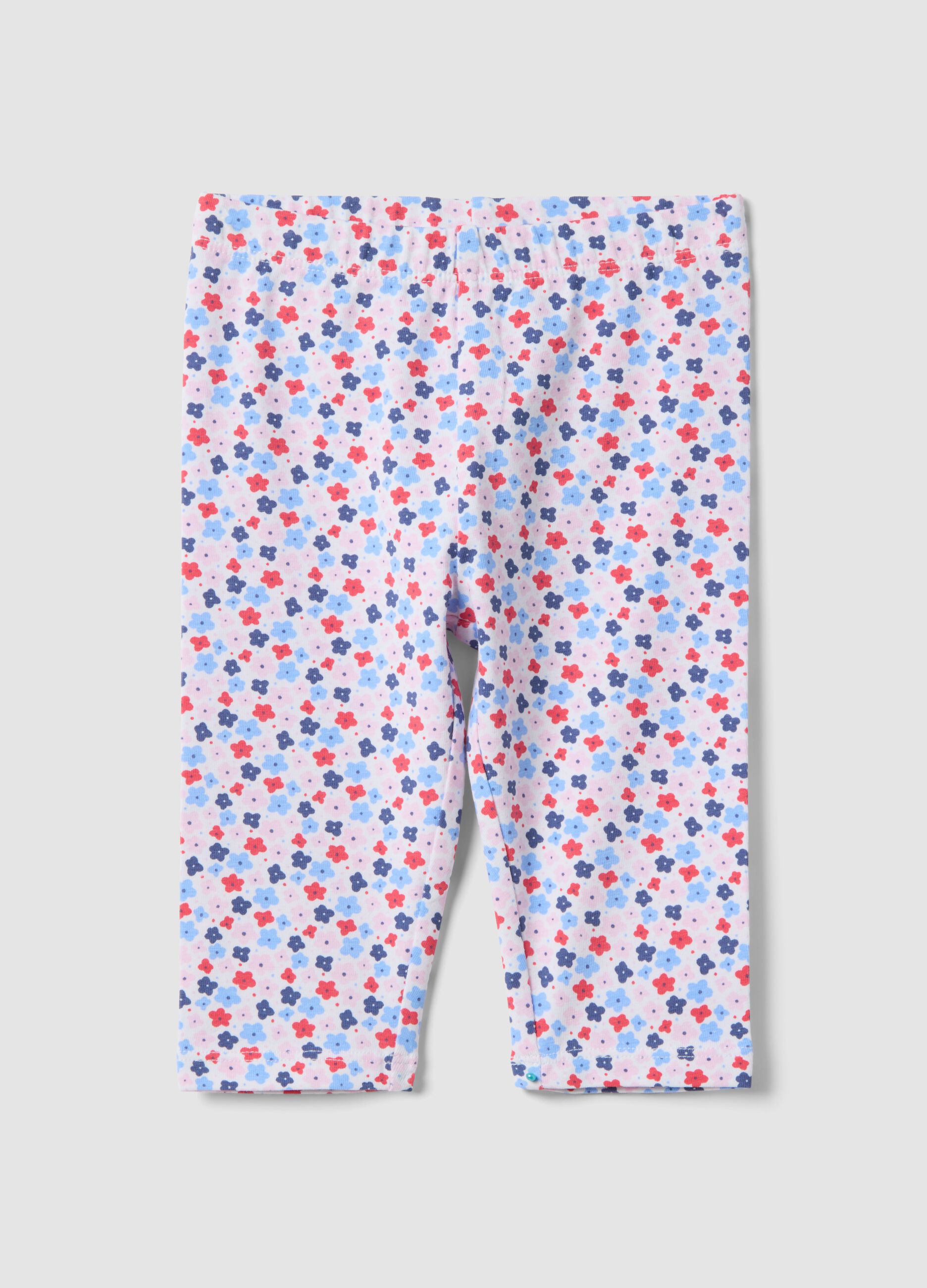 Girl's slim fit multicoloured cotton leggings with flowers