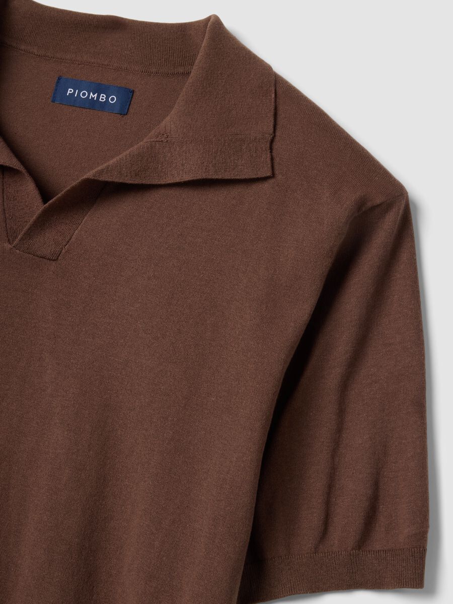 Polo marrone a maniche corte in puro cotone regular fit_5