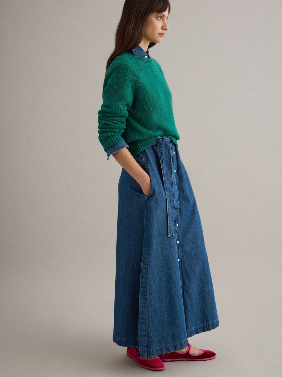 Pullover girocollo verde in puro cotone regular fit_3