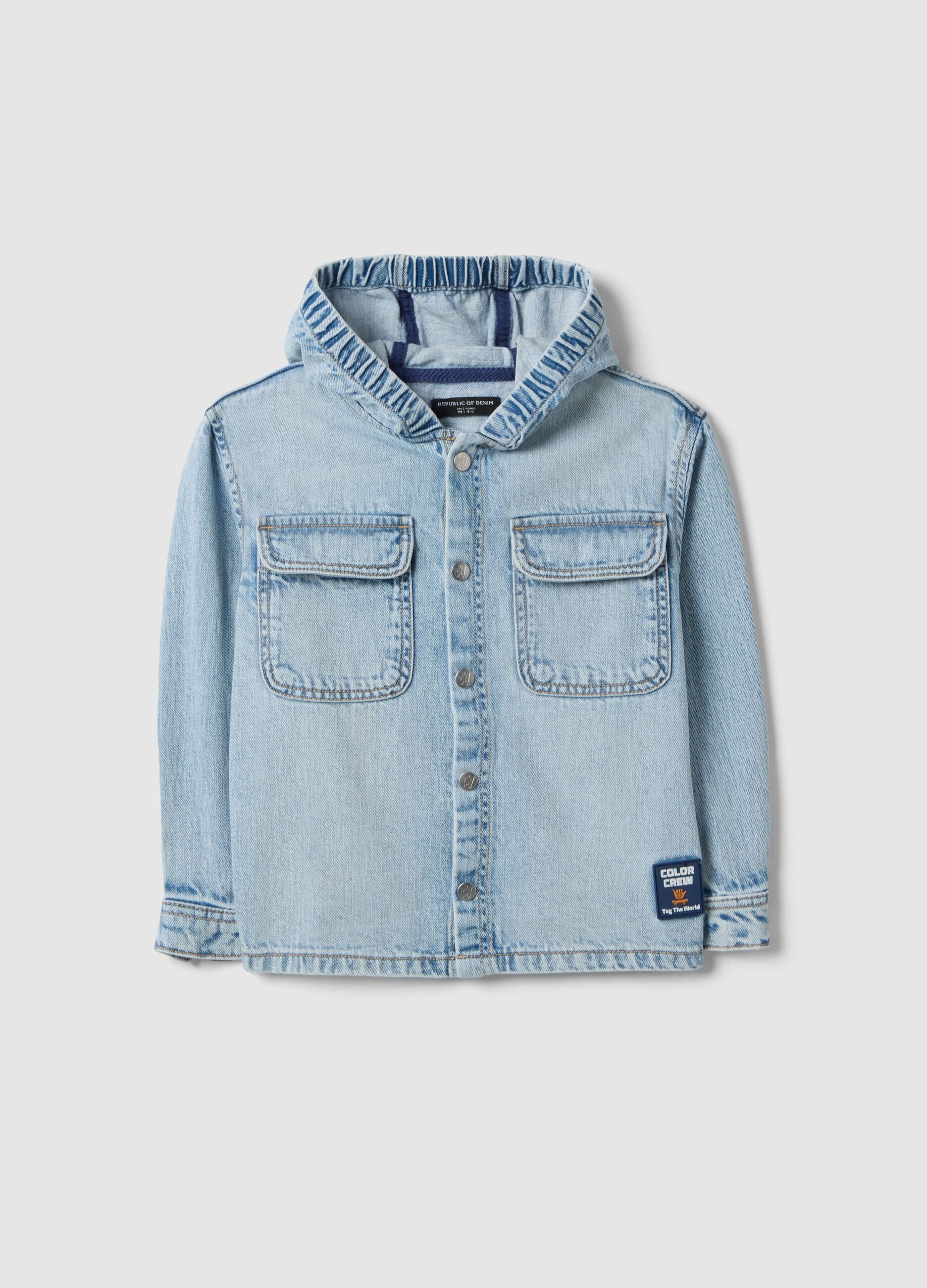 Regular fit blue denim pure cotton shirt for boys