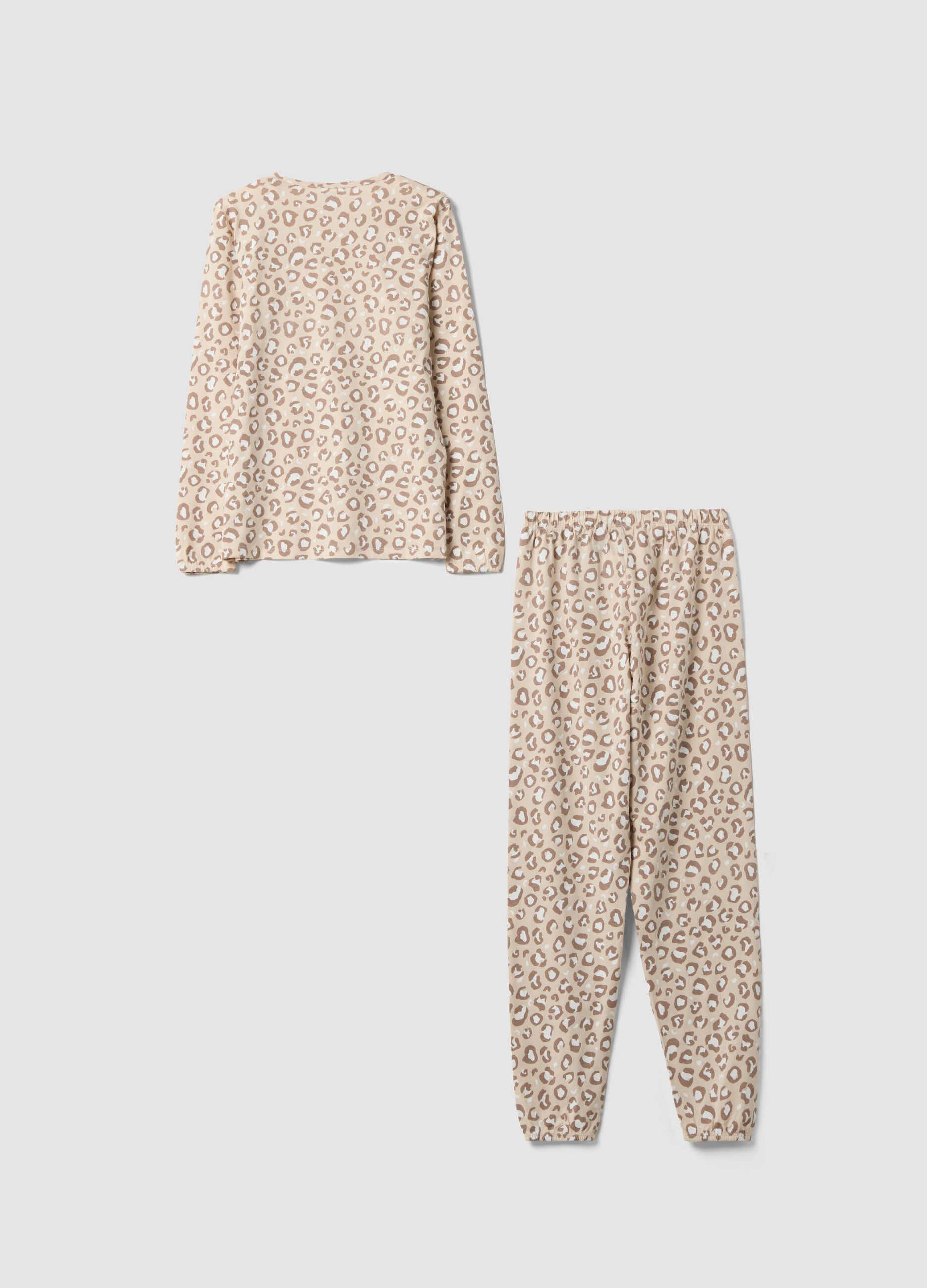 Beige organic cotton pyjamas with animal print for girls