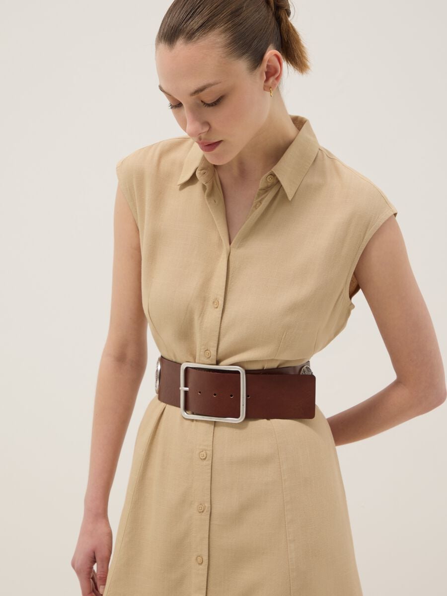 Beige viscose and linen-blend shirt dress, regular fit_2