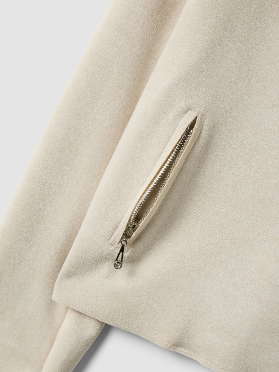 Beige pure cotton regular fit biker-style jacket_5