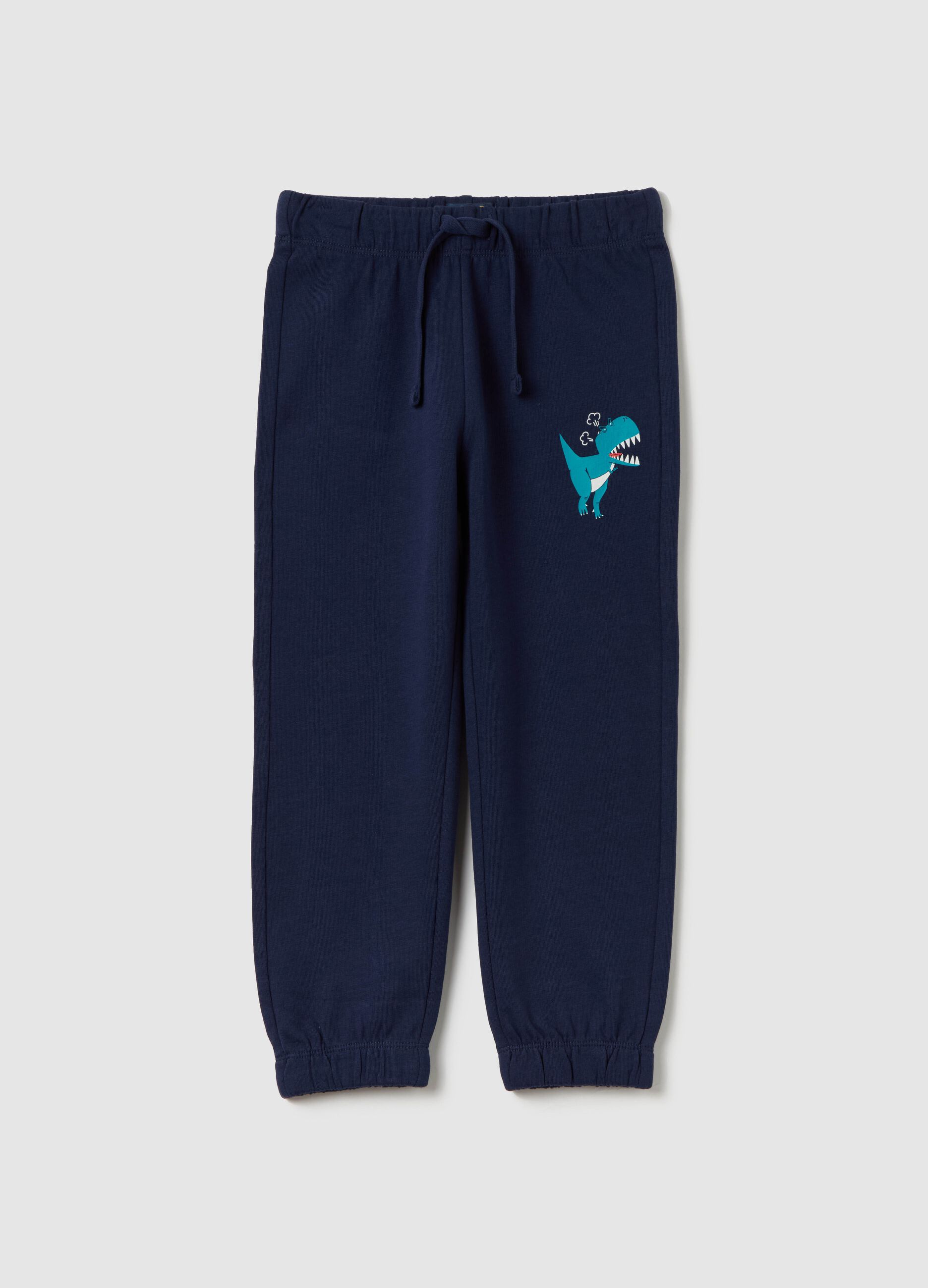 Joggers with drawstring and dinosaur print