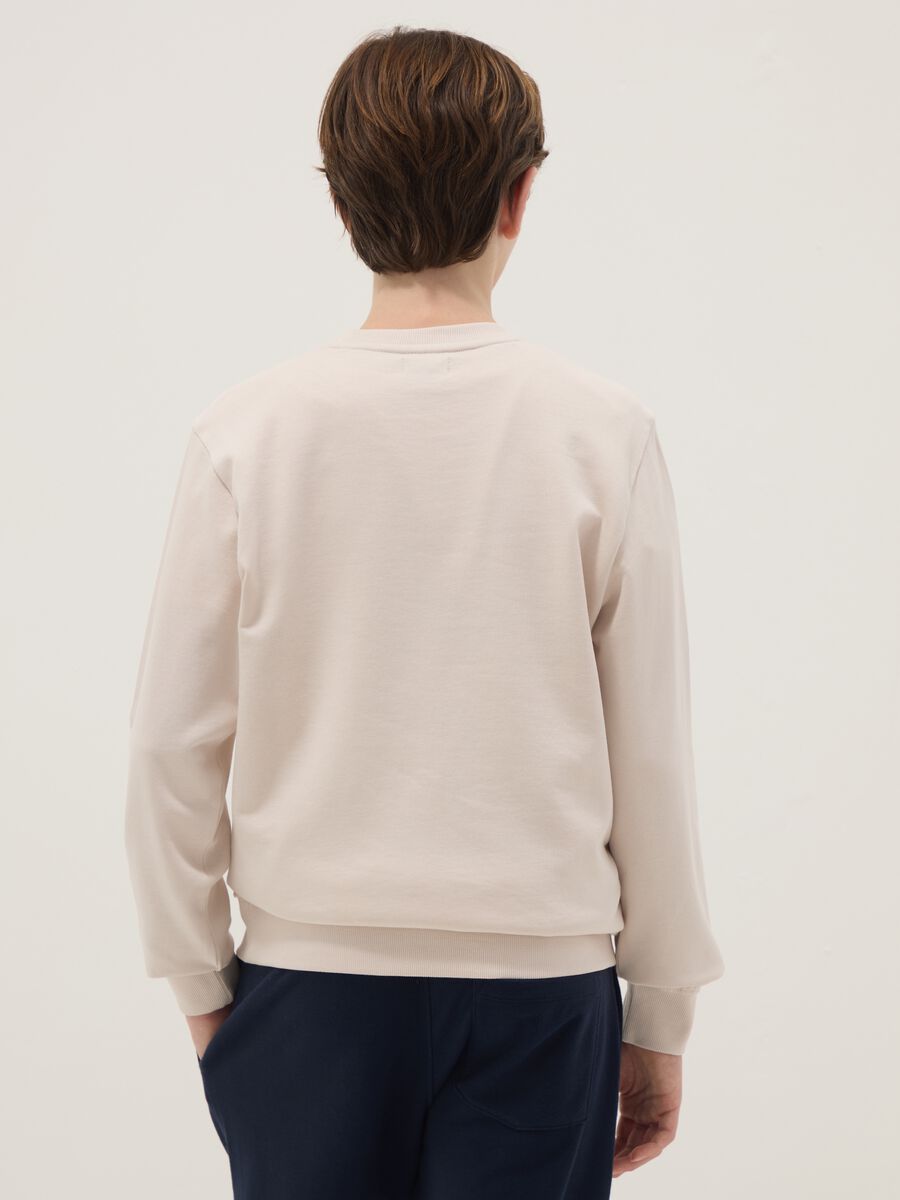 Beige crew-neck sweatshirt for boys in pure cotton regular fit with print_1