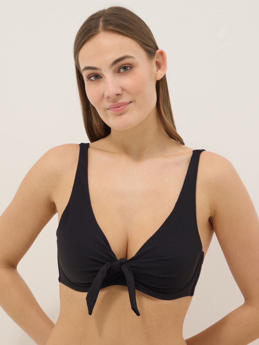 Black stretch bikini top with bow_0