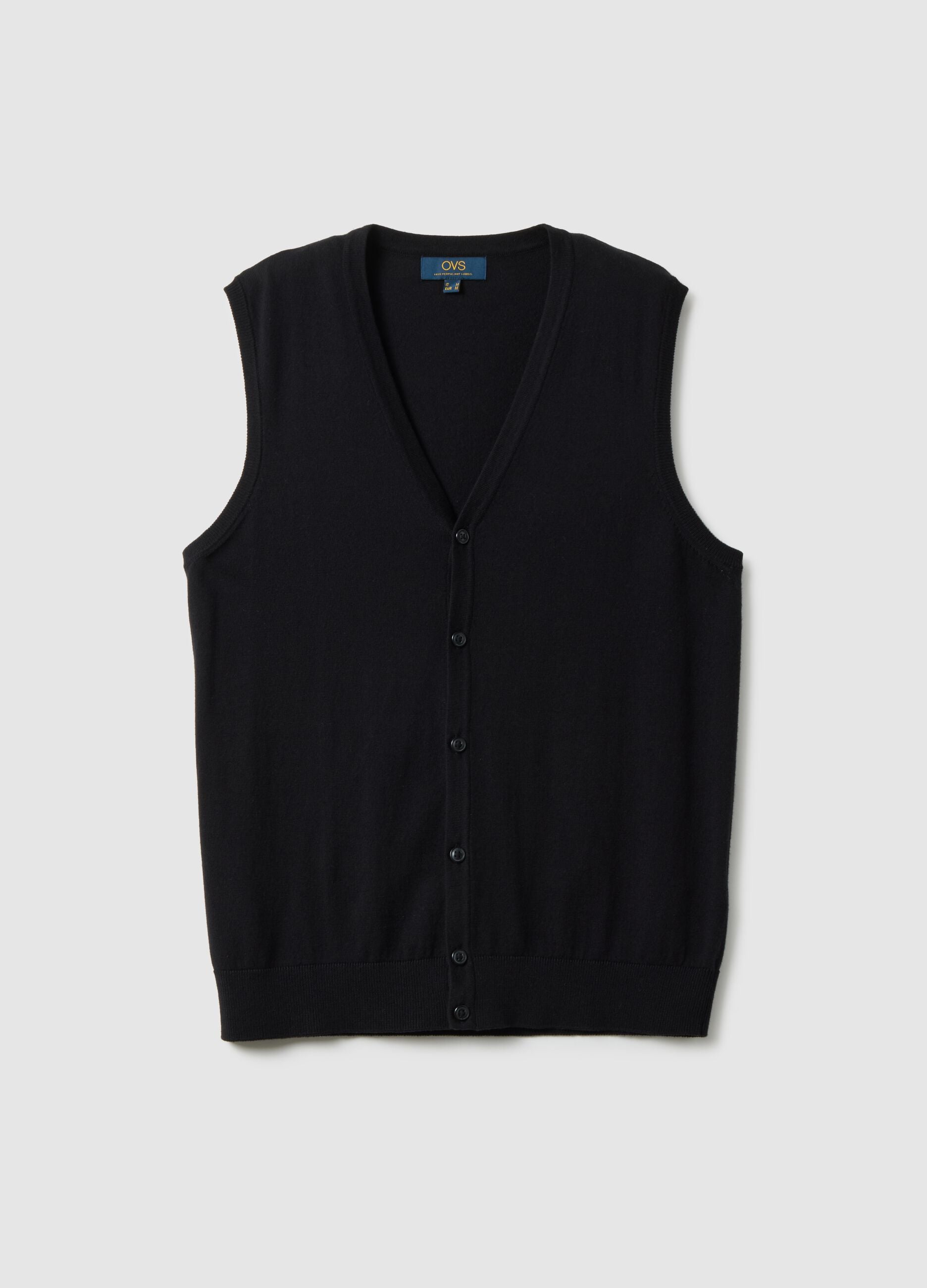Black deep V cotton blend waistcoat regular fit with buttons