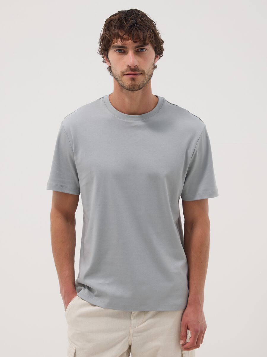 Grey slim-fit T-shirt in pure mercerised cotton_0