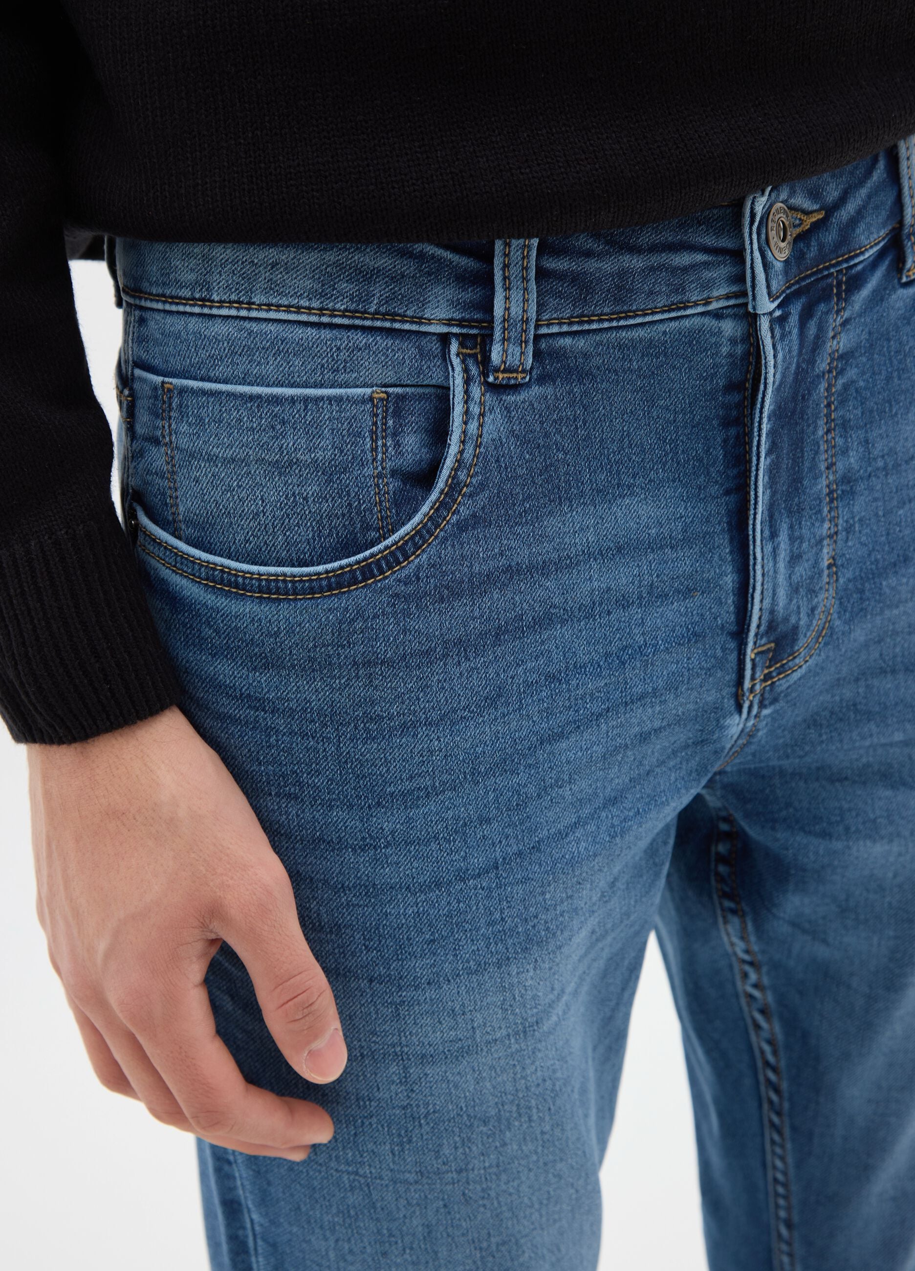 Blue denim skinny fit cotton blend jeans