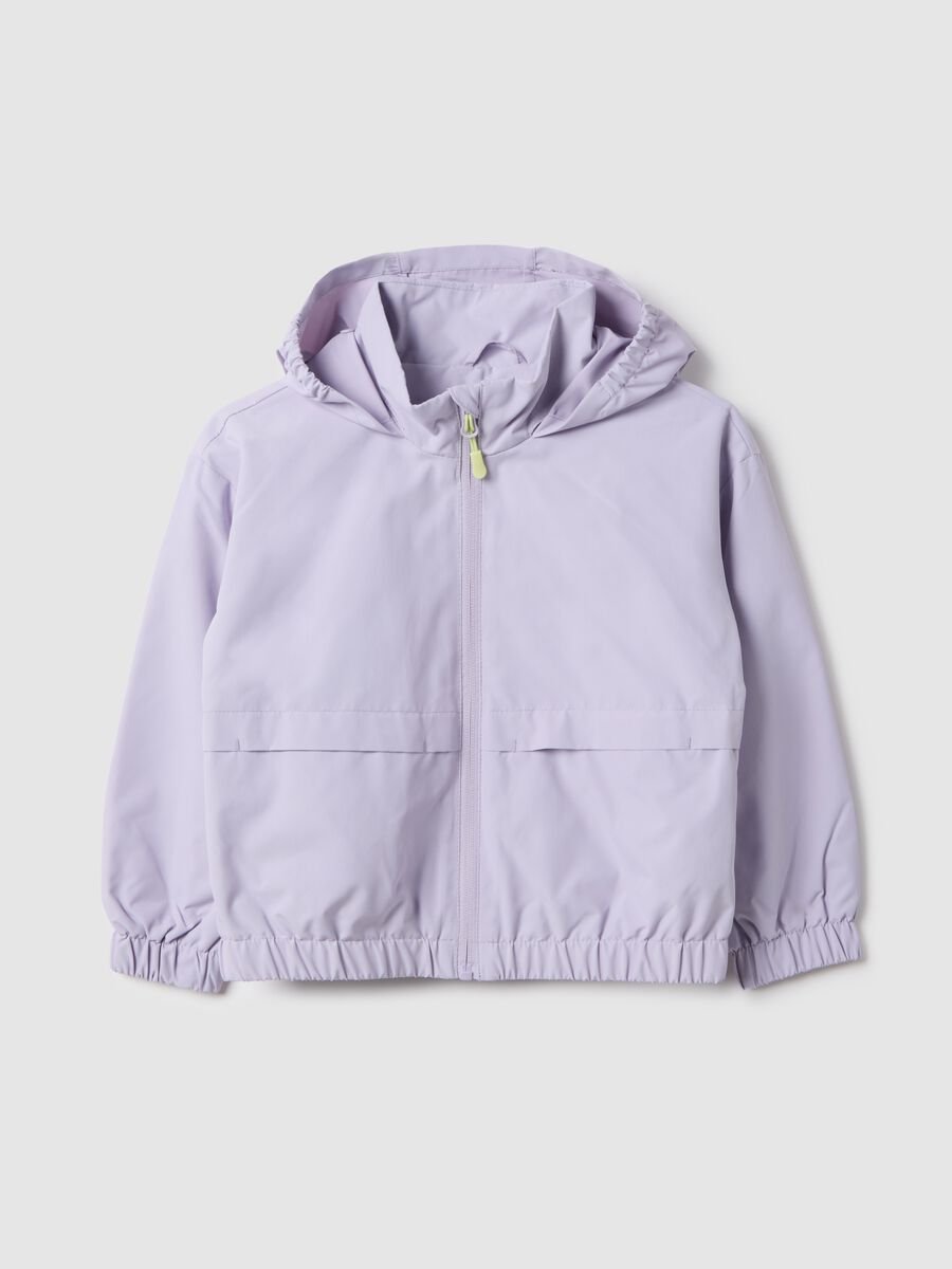 Purple waterproof regular fit jacket with hood for girls_0