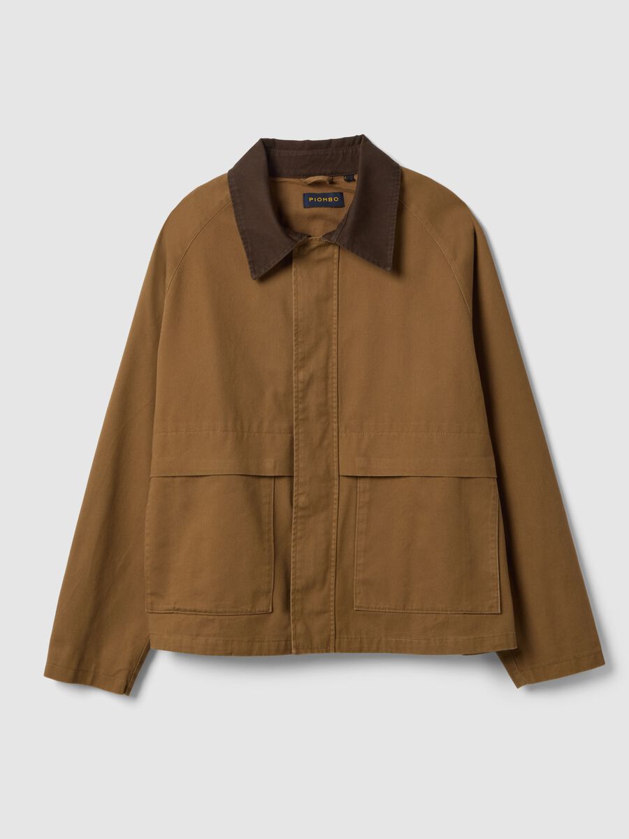 Brown pure cotton regular fit jacket with contrast collar_5